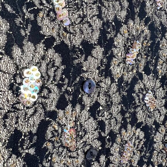 NEW NWT Chicos Design Size 2 Large Gold Black Sequin Blouse Shirt Top Formal - Picture 7 of 9